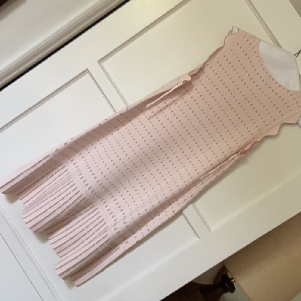 TED BAKER-  Pink Metallic Gold RELIOA Jacquard Knit Drop Waist Dress - Picture 4 of 6